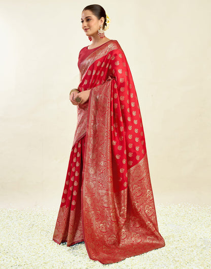 Red Silk Blend Woven Banarasi Saree