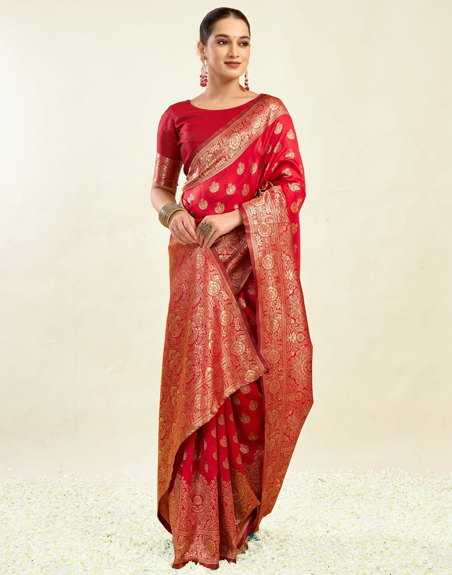 Red Silk Blend Woven Banarasi Saree