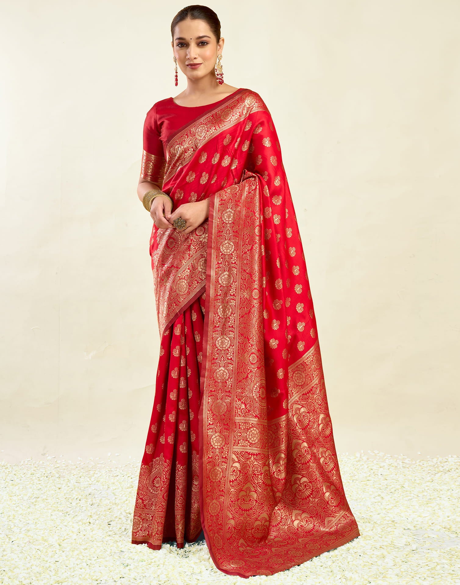 Red Silk Blend Woven Banarasi Saree