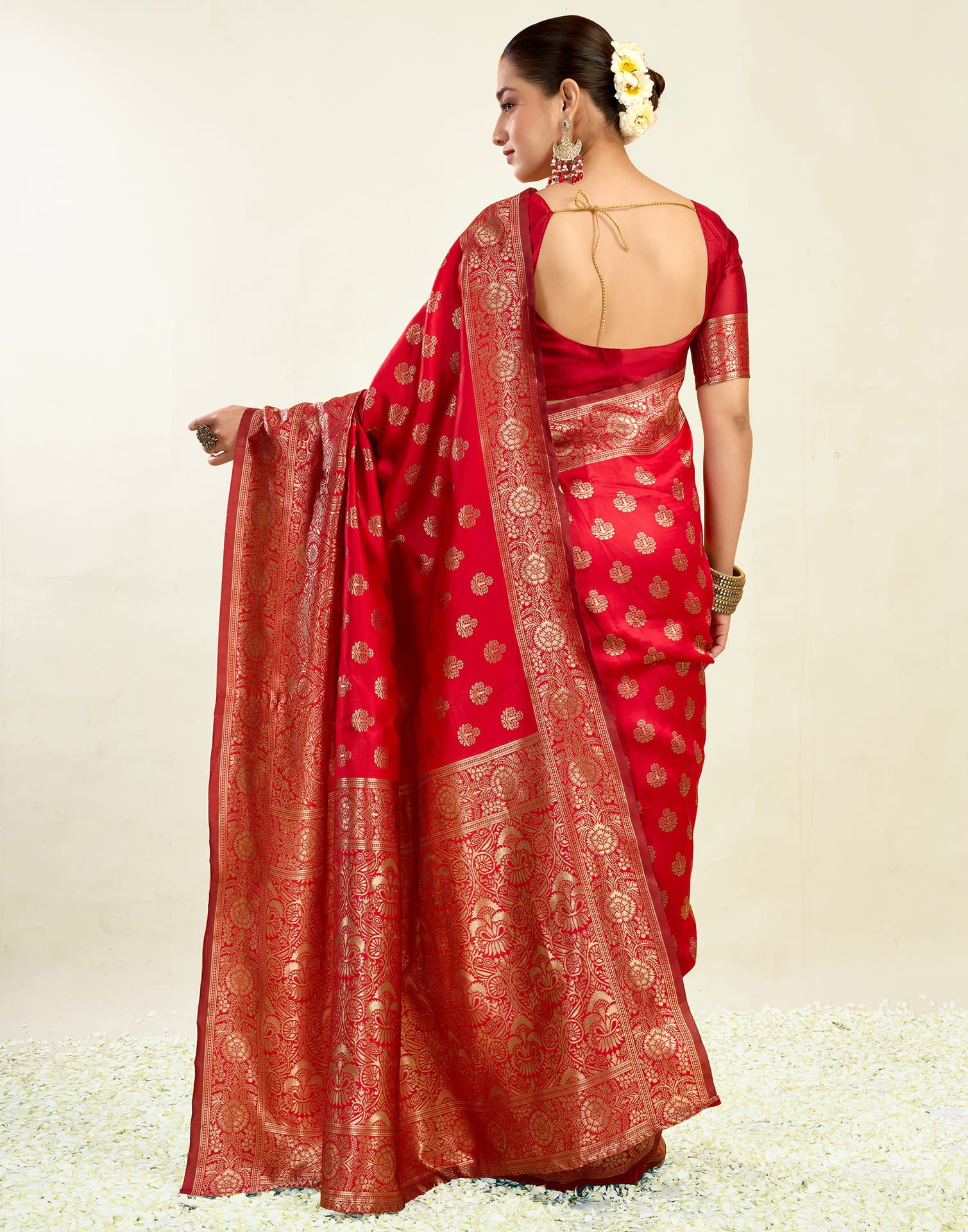 Red Silk Blend Woven Banarasi Saree