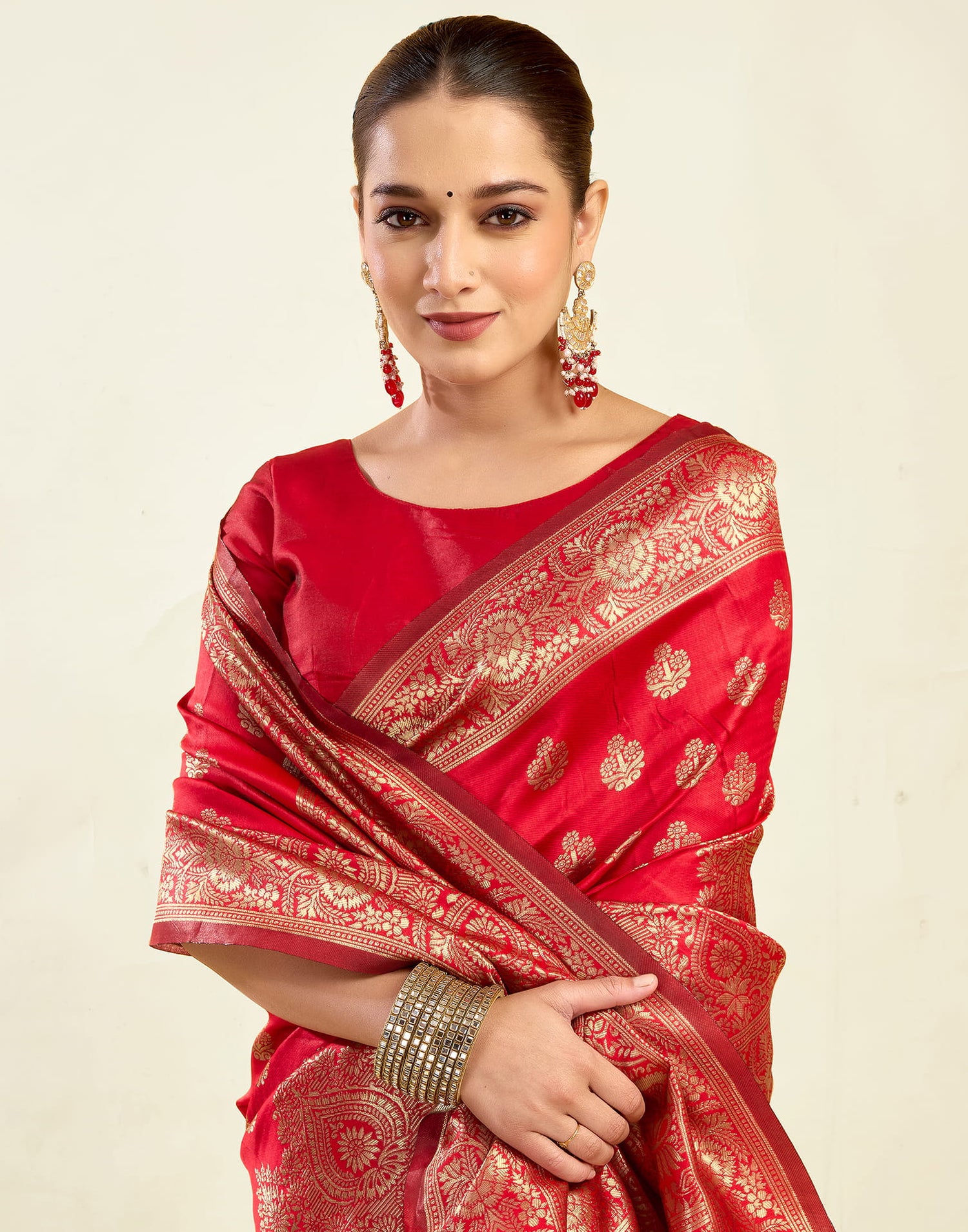 Red Silk Blend Woven Banarasi Saree