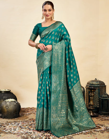 Green Silk Blend Woven Banarasi Saree