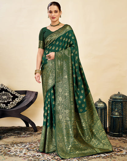 Green Silk Blend Woven Banarasi Saree