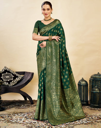 Green Silk Blend Woven Banarasi Saree