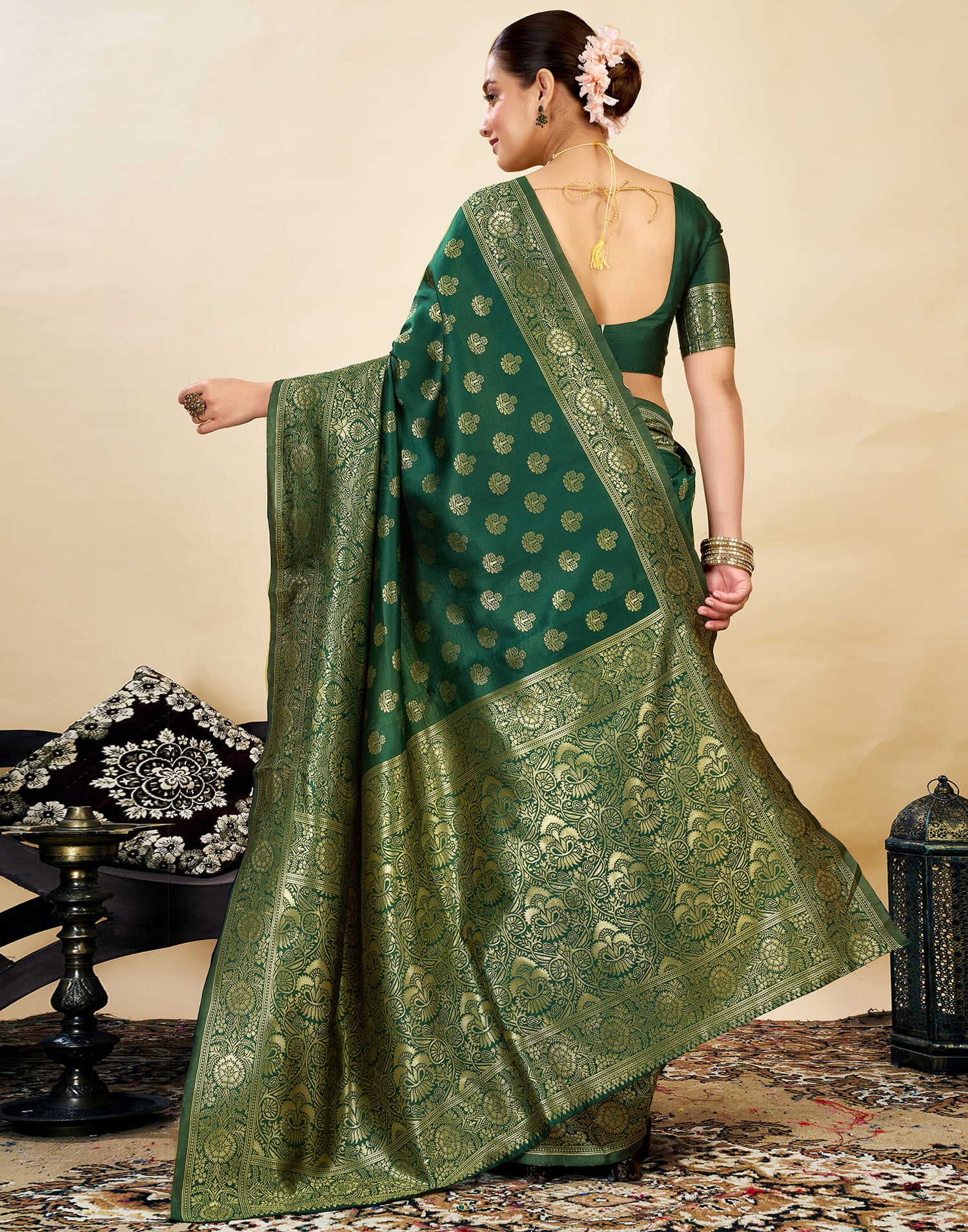 Green Silk Blend Woven Banarasi Saree