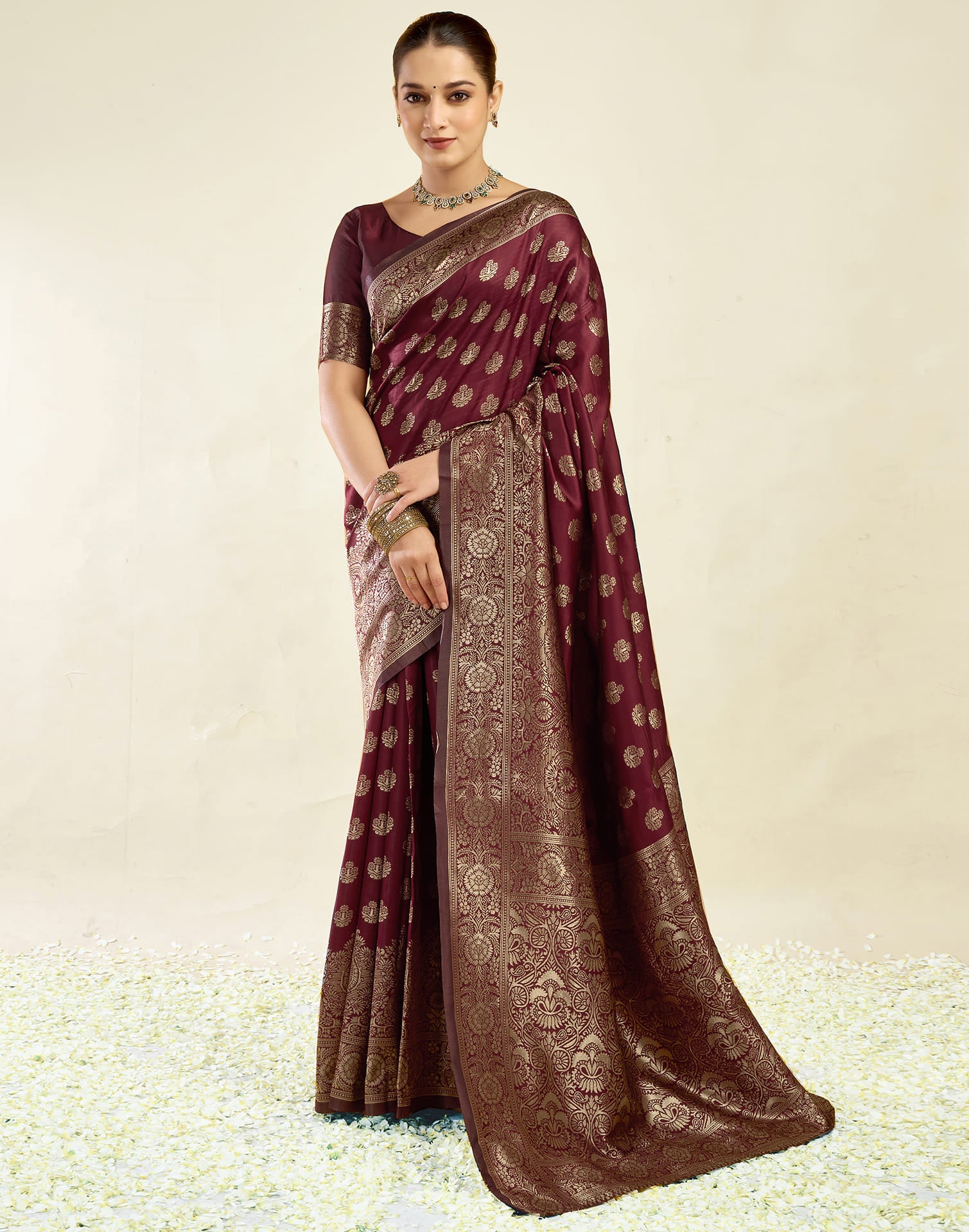 Maroon Silk Blend Woven Banarasi Saree