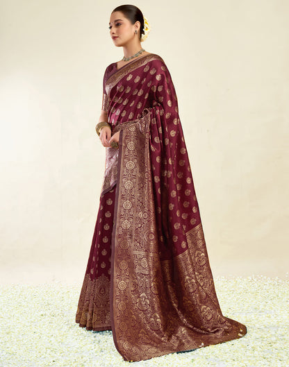 Maroon Silk Blend Woven Banarasi Saree