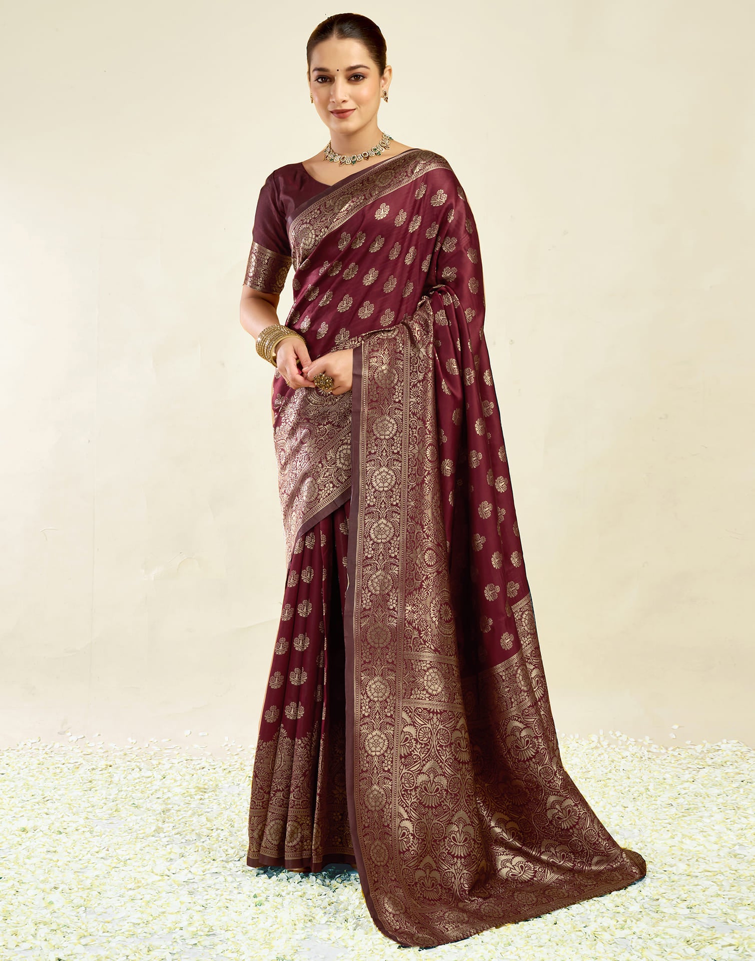 Maroon Silk Blend Woven Banarasi Saree