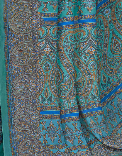 Turquoise Silk Printed Saree