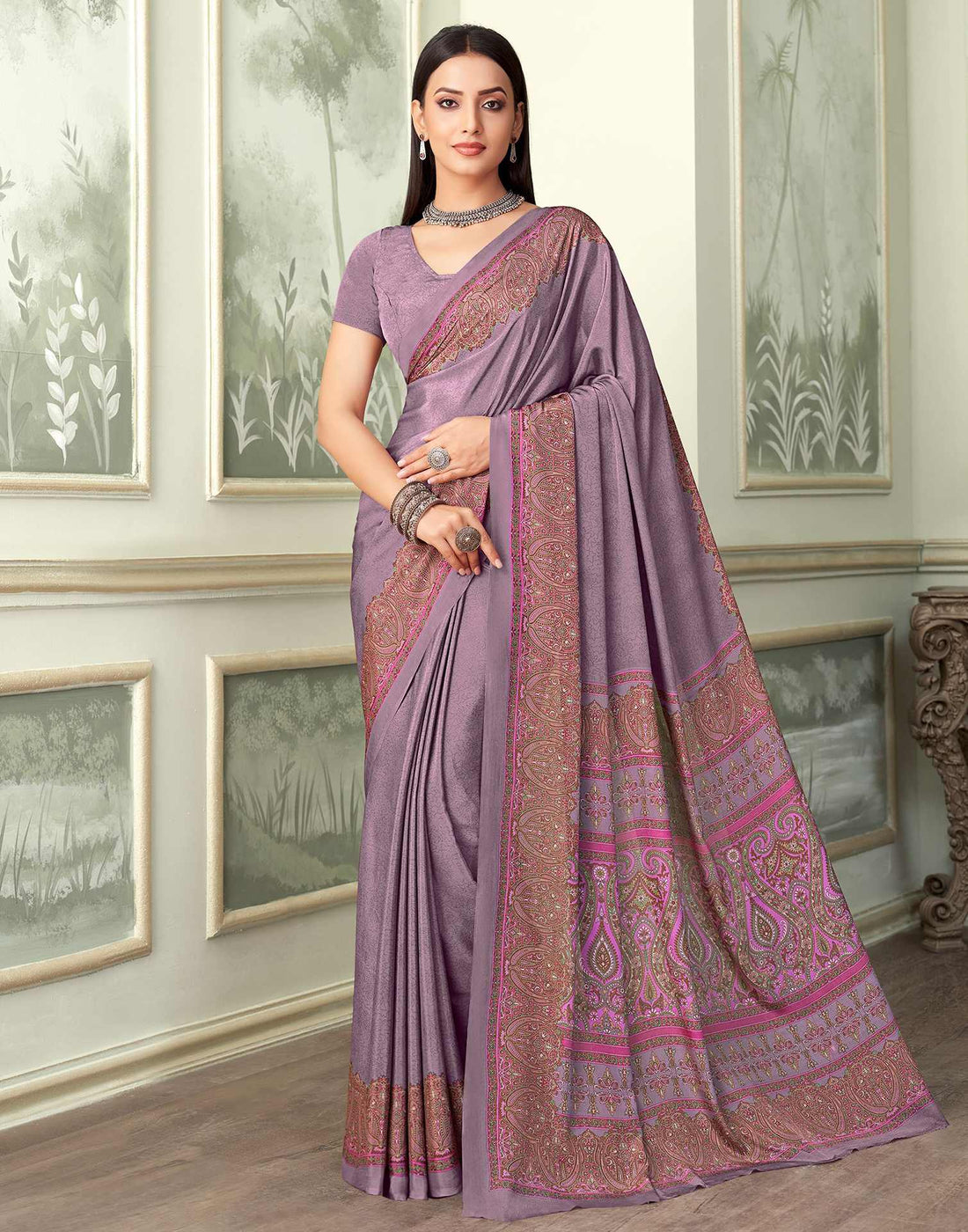 Mauve Silk Printed Saree