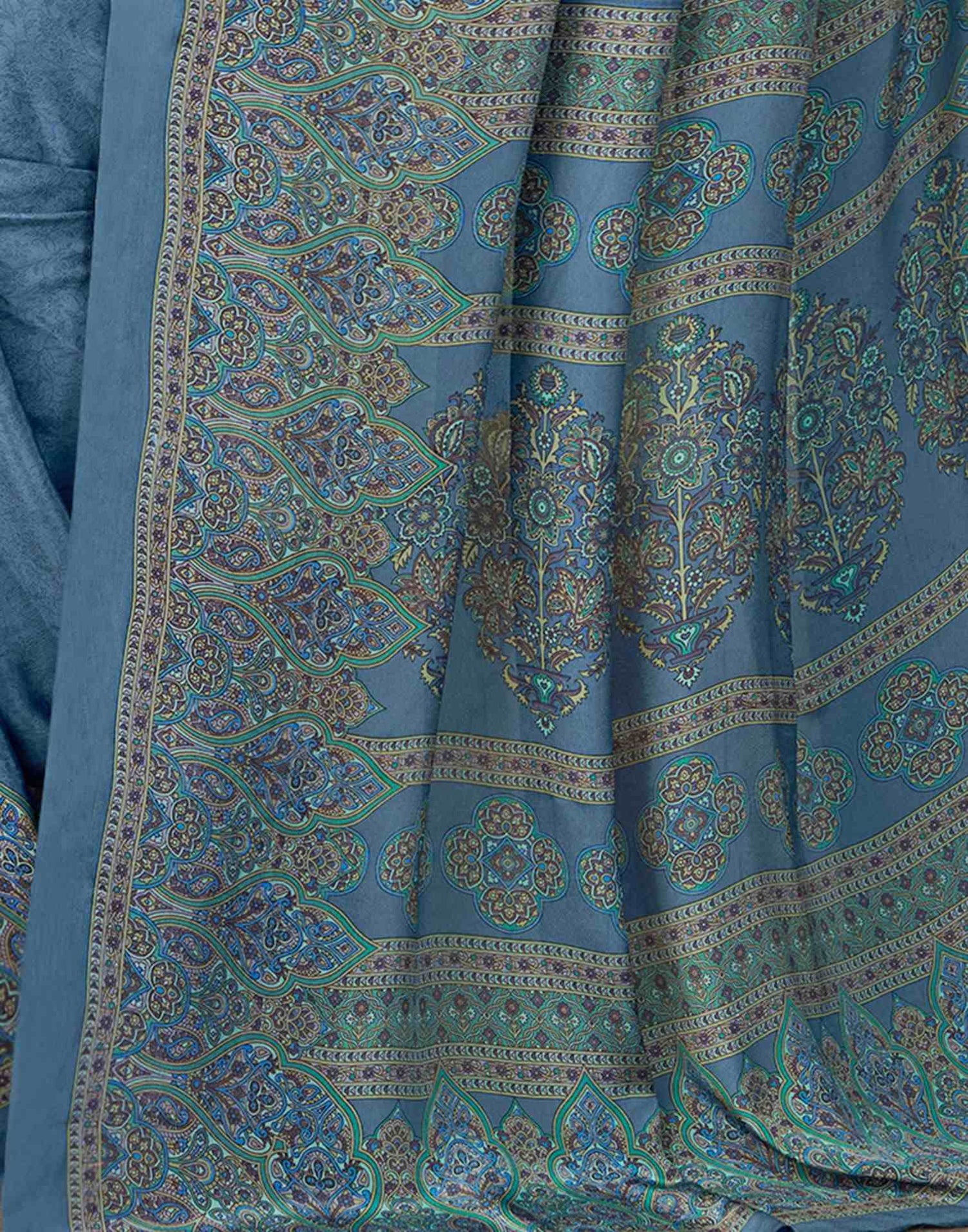 Dark Blue Silk Printed Saree