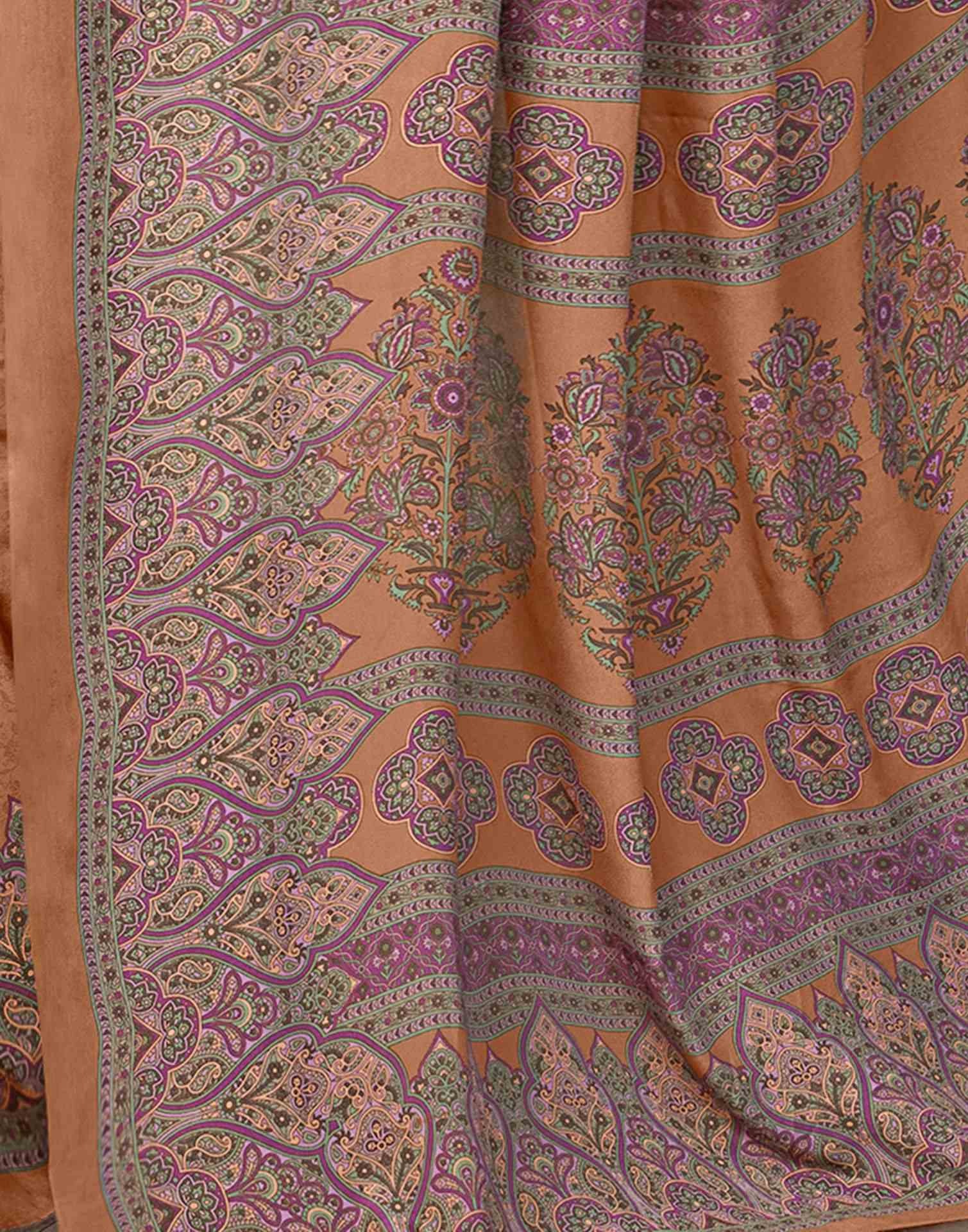 Brown Silk Printed Saree