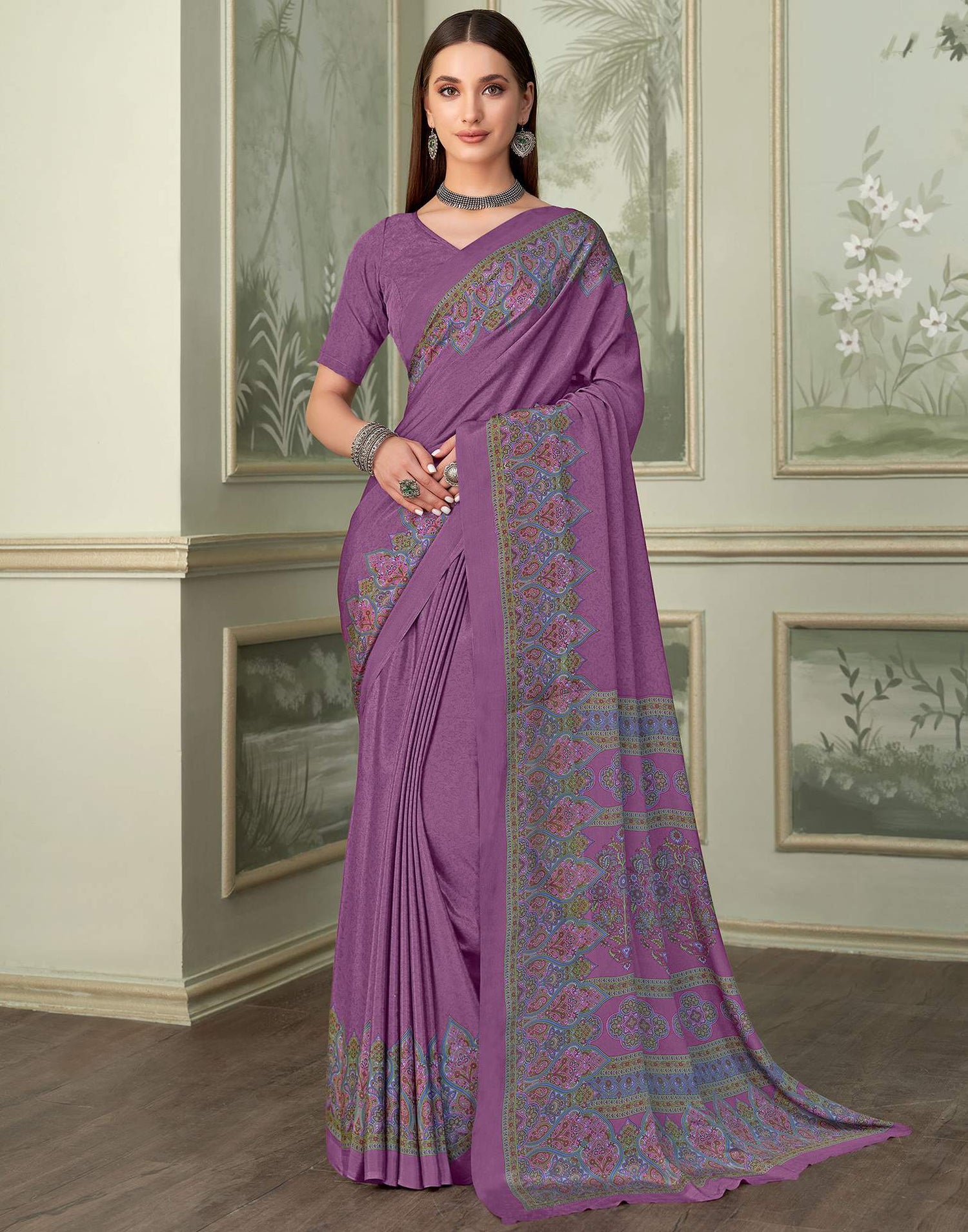 Purple Silk Printed Saree