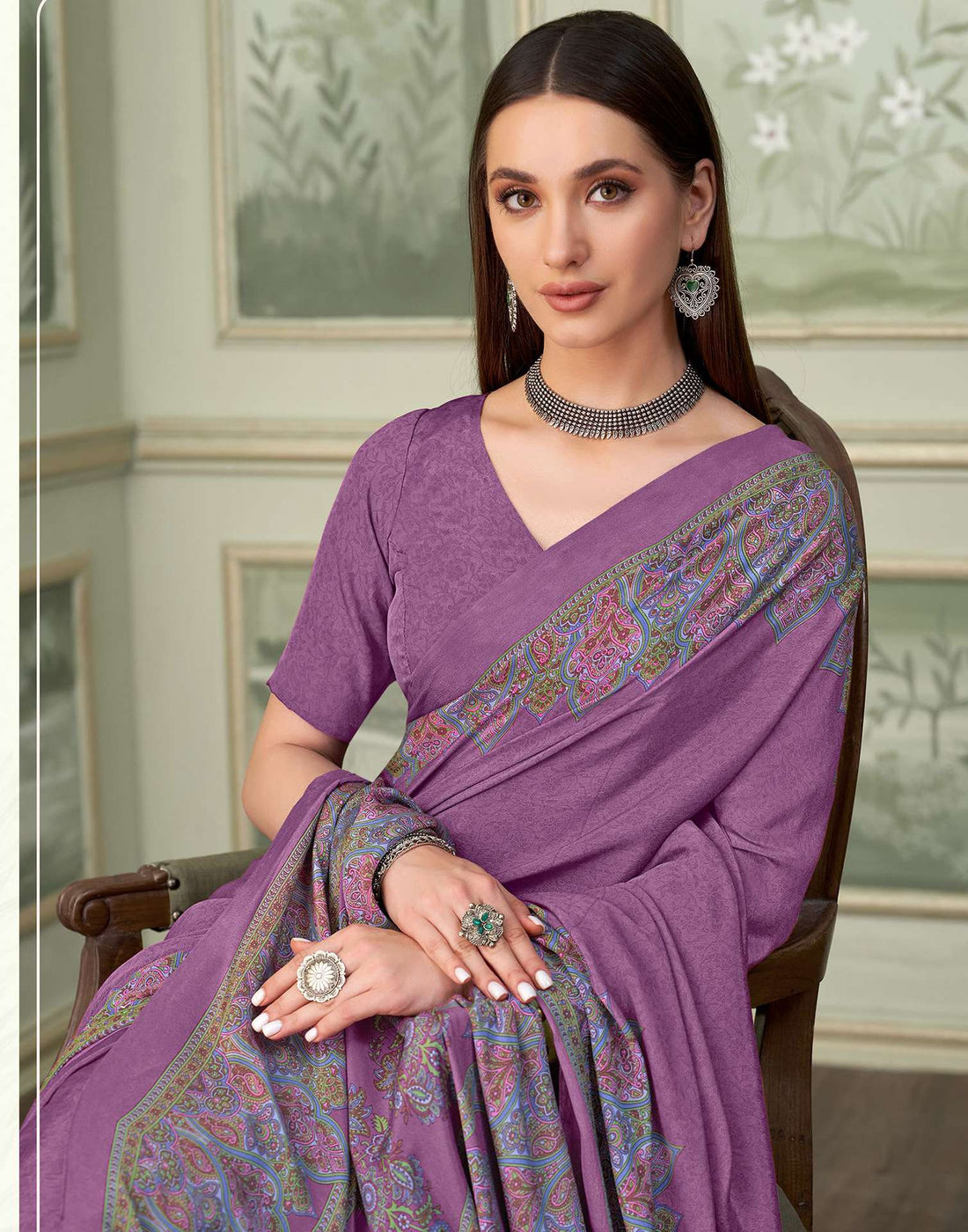 Purple Silk Printed Saree