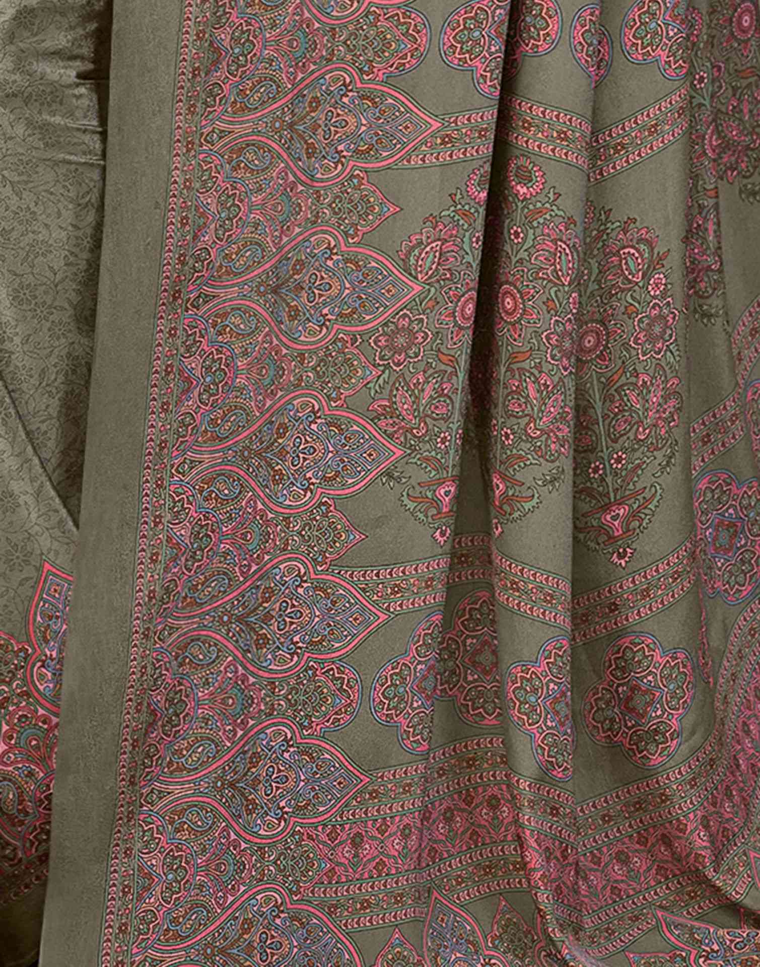 Stone Grey Silk Printed Saree