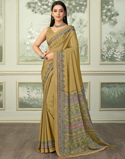 Mustard Yellow Silk Printed Saree