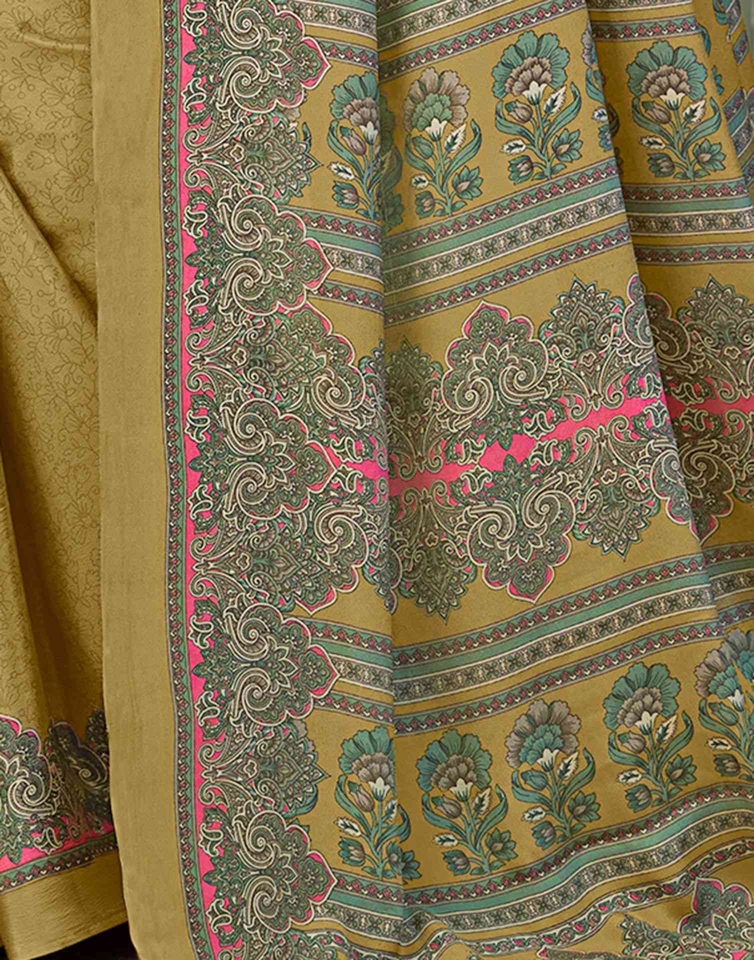 Mustard Yellow Silk Printed Saree