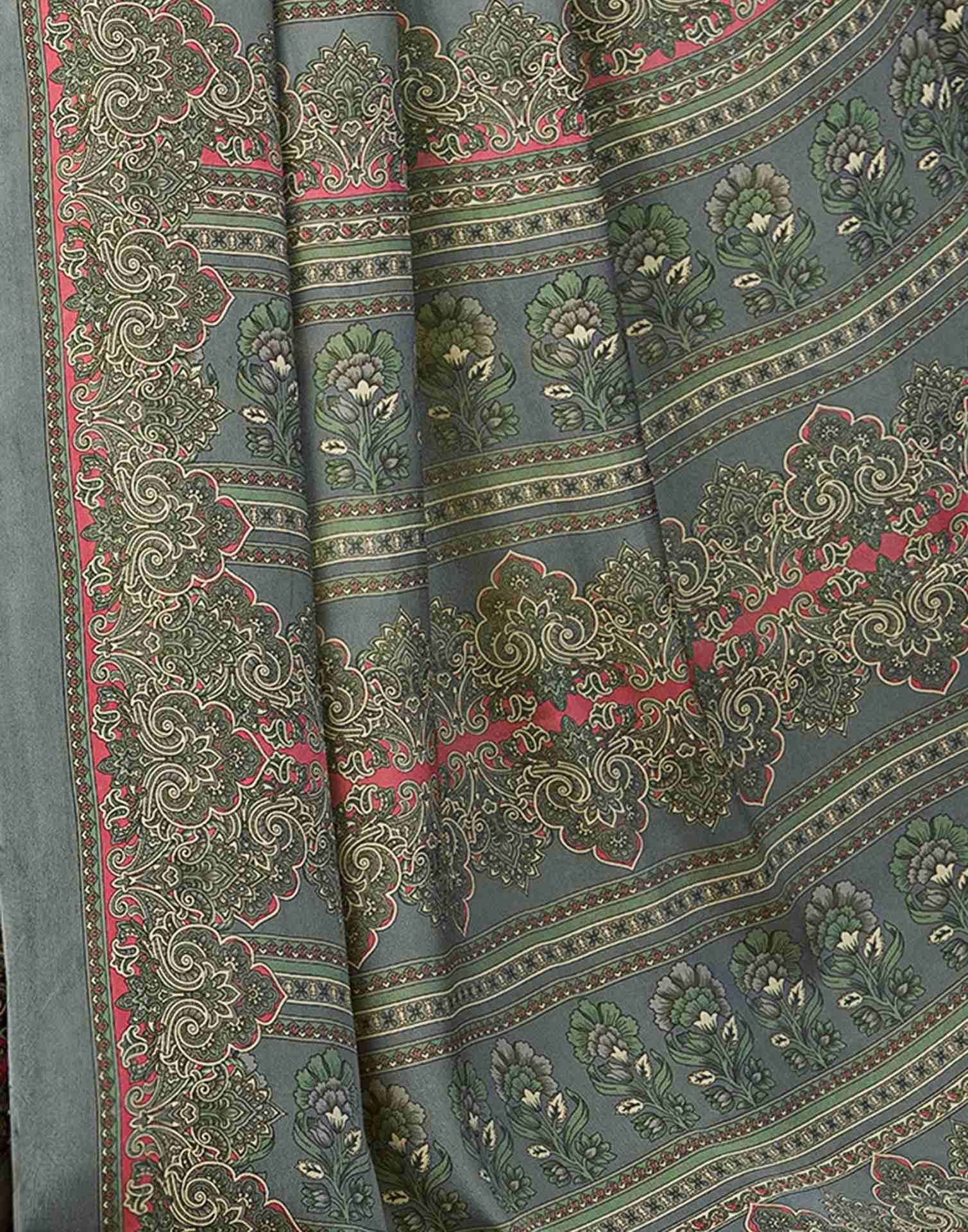 Grey Silk Printed Saree