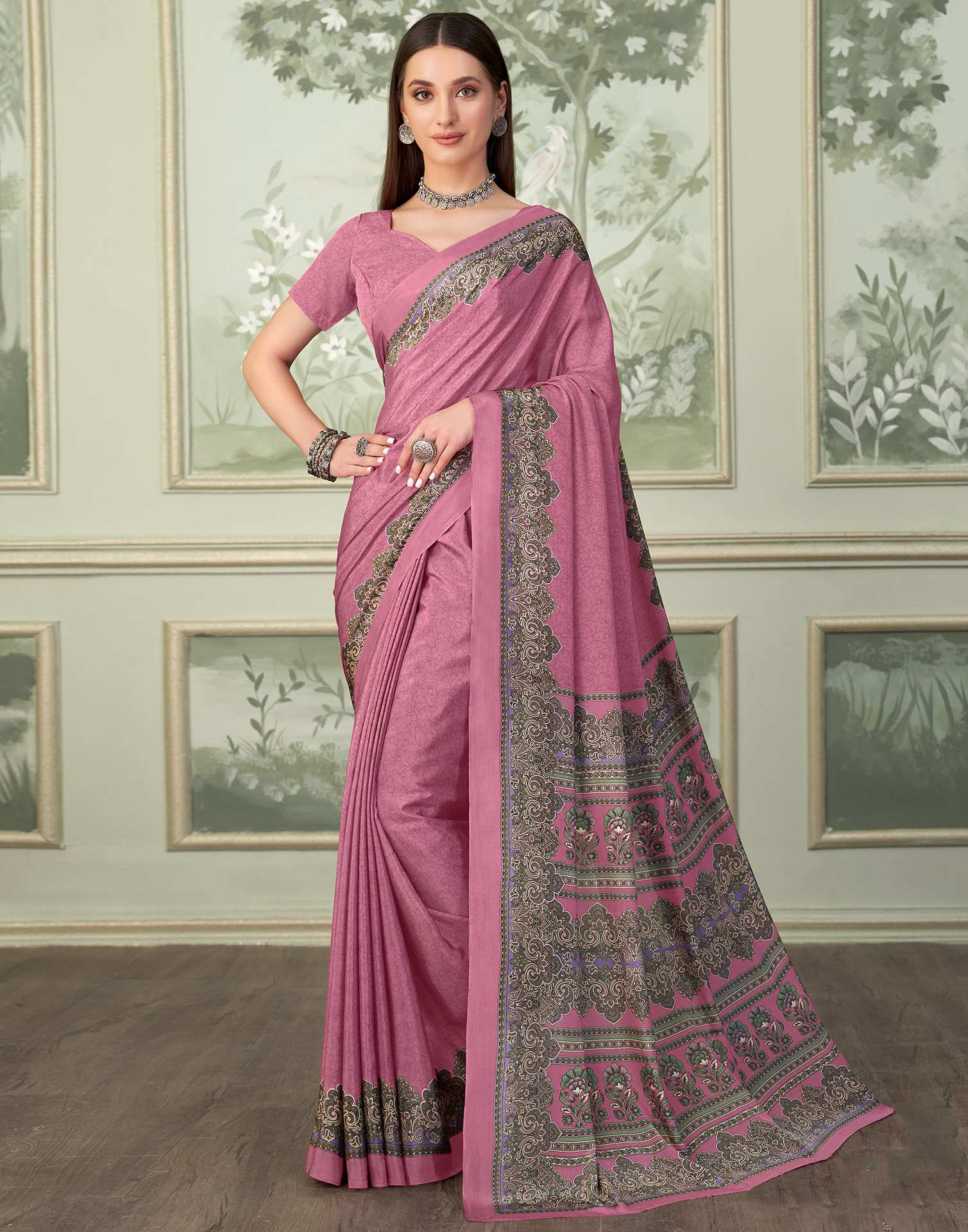 Pink Silk Printed Saree