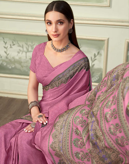 Pink Silk Printed Saree