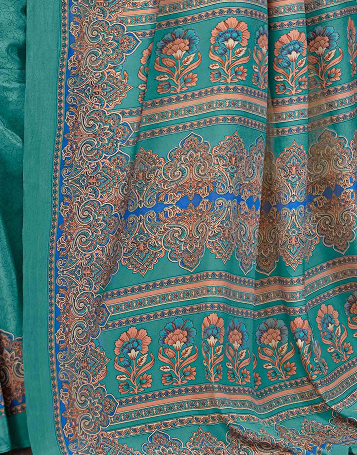 Turquoise Silk Printed Saree