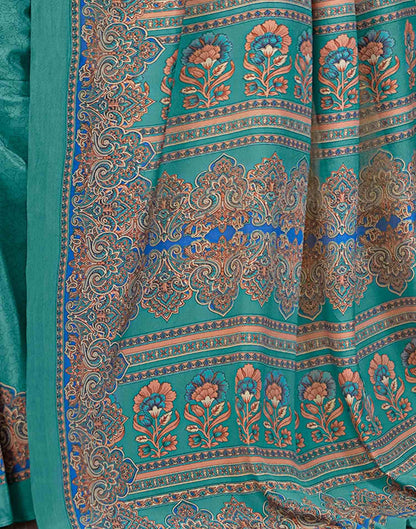 Turquoise Silk Printed Saree