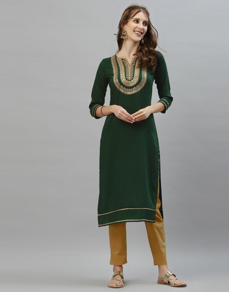 Bottle Green Embroidered Kurti | Sudathi