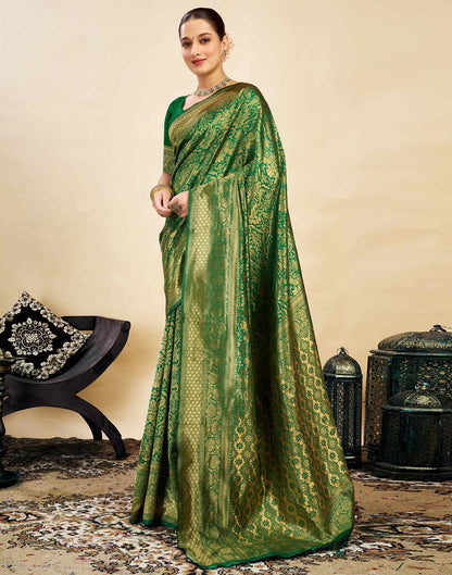 Green Silk Blend Woven Banarasi Saree