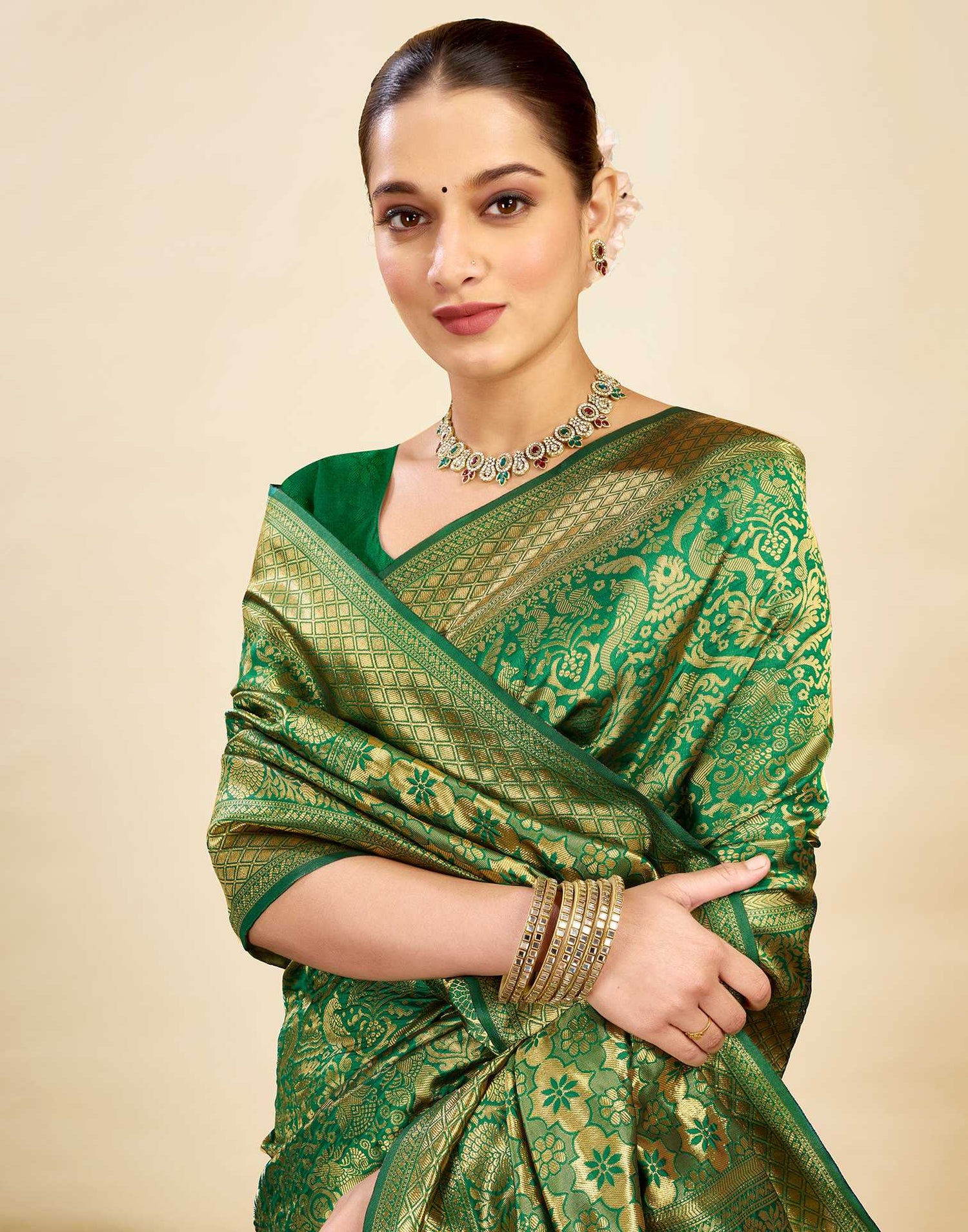 Dark Green Silk Weaving Kanjivaram Saree