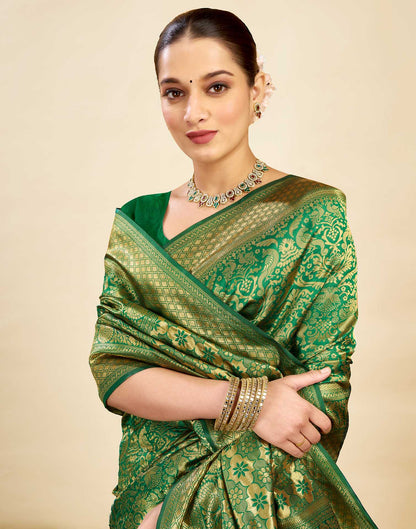 Green Silk Blend Woven Banarasi Saree