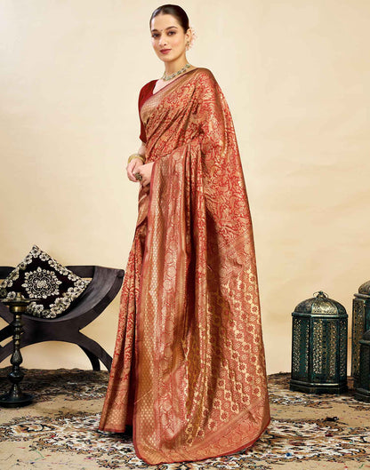 Red Silk Blend Woven Banarasi Saree