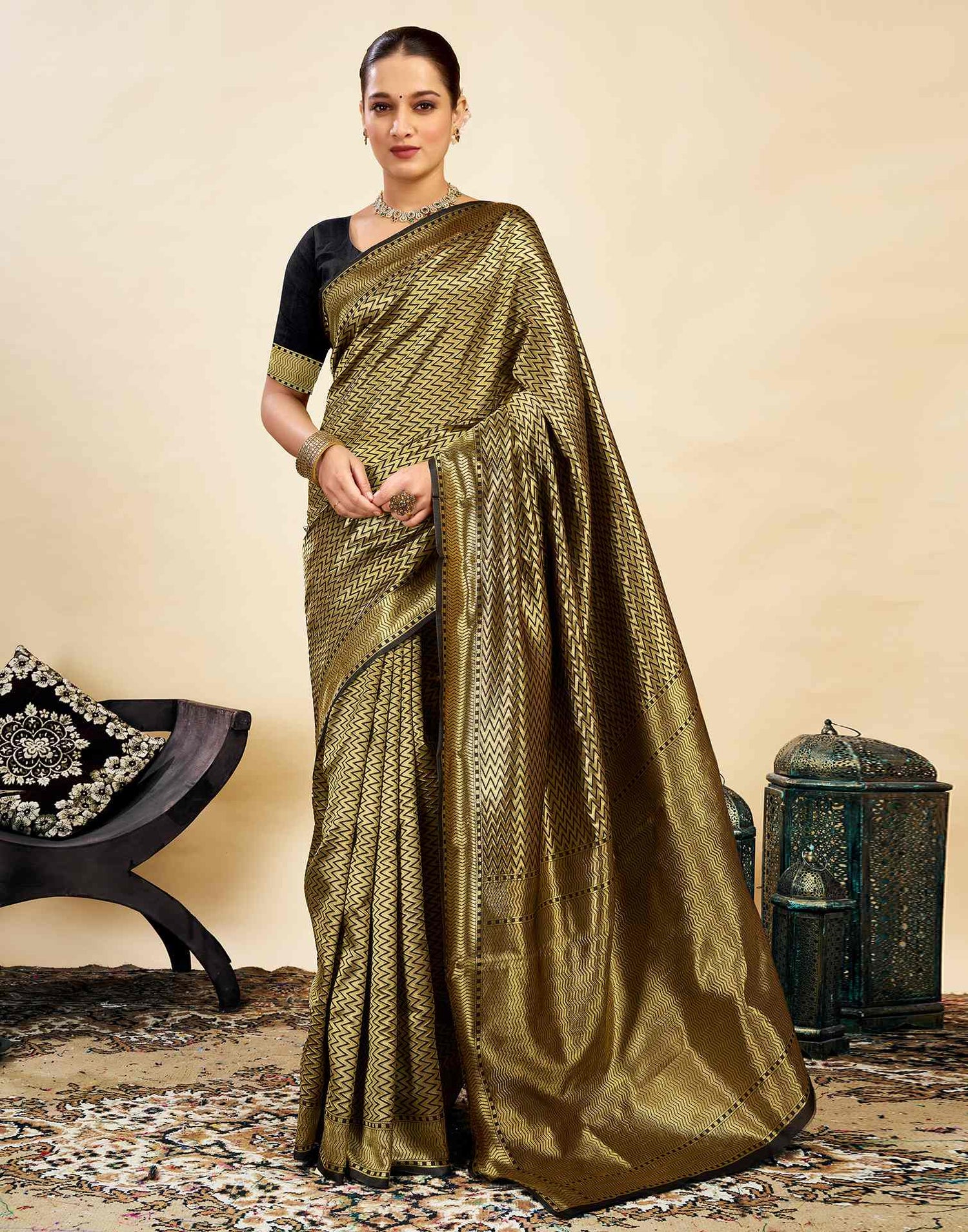 Black Silk Blend Woven Banarasi Saree