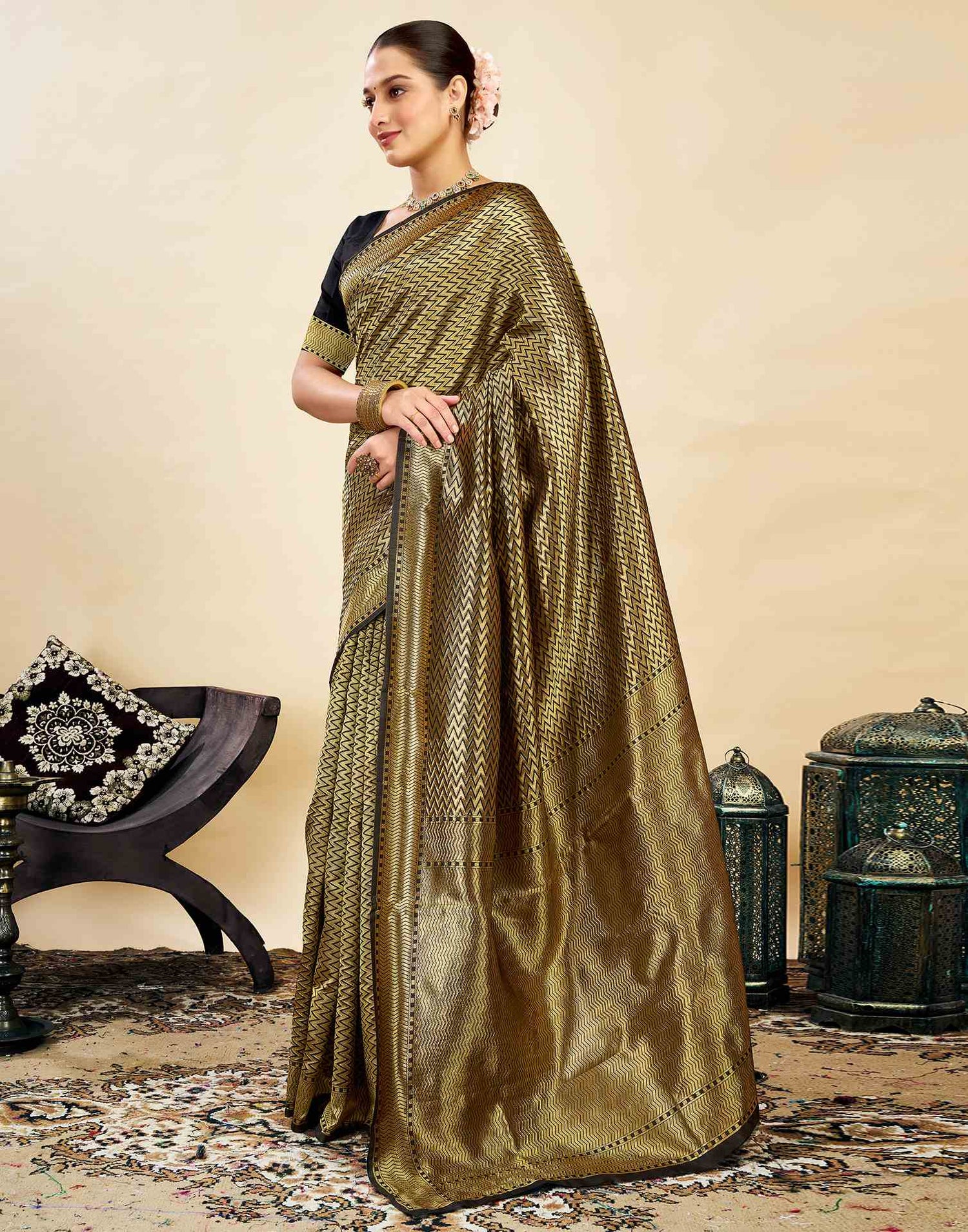 Black Silk Blend Woven Banarasi Saree