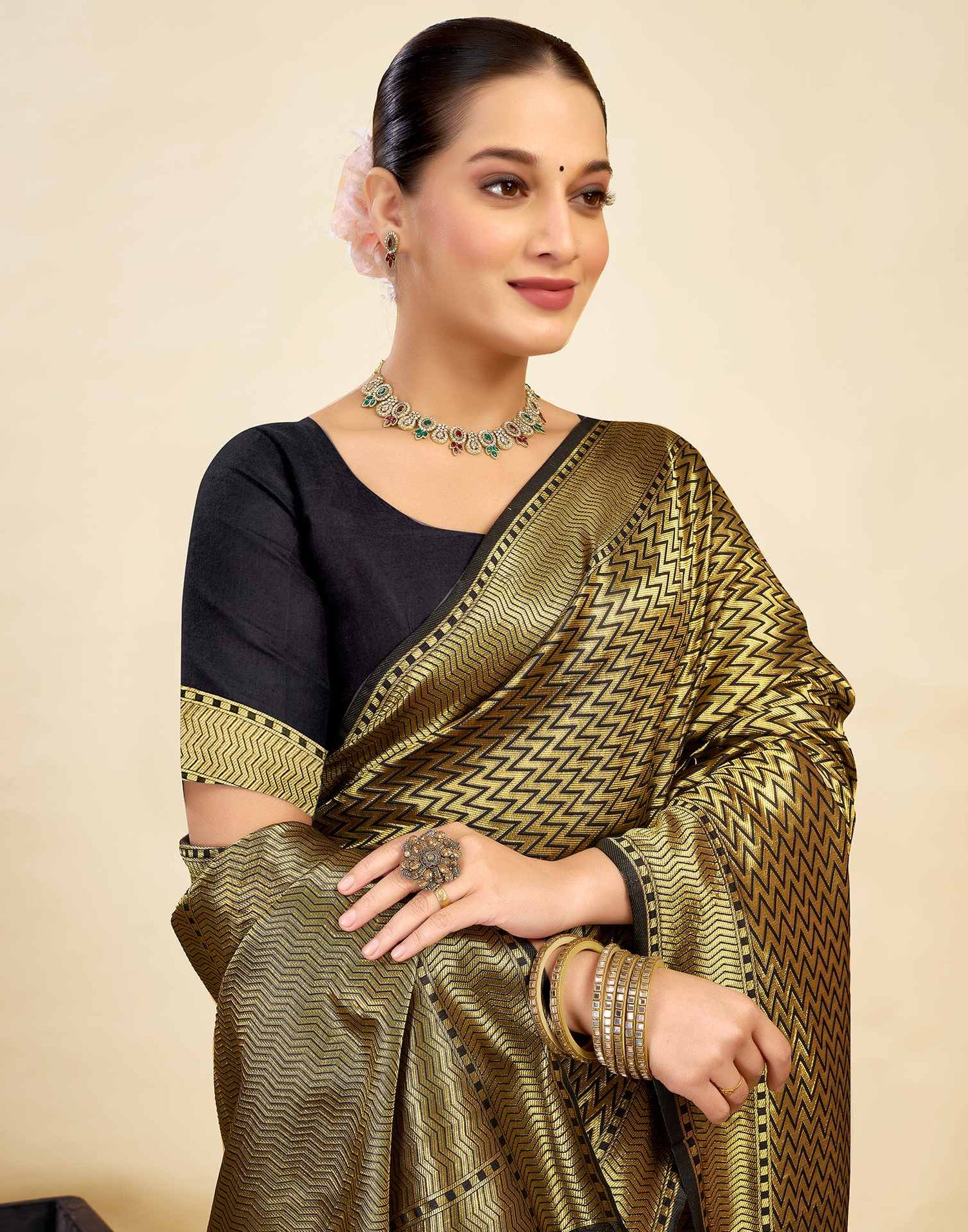 Black Silk Blend Woven Banarasi Saree