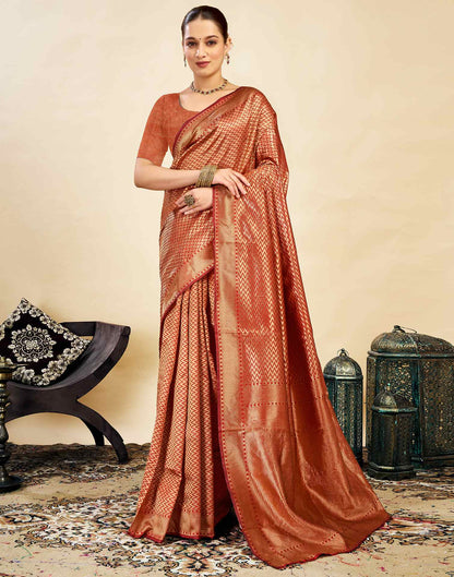 Red Silk Blend Woven Banarasi Saree