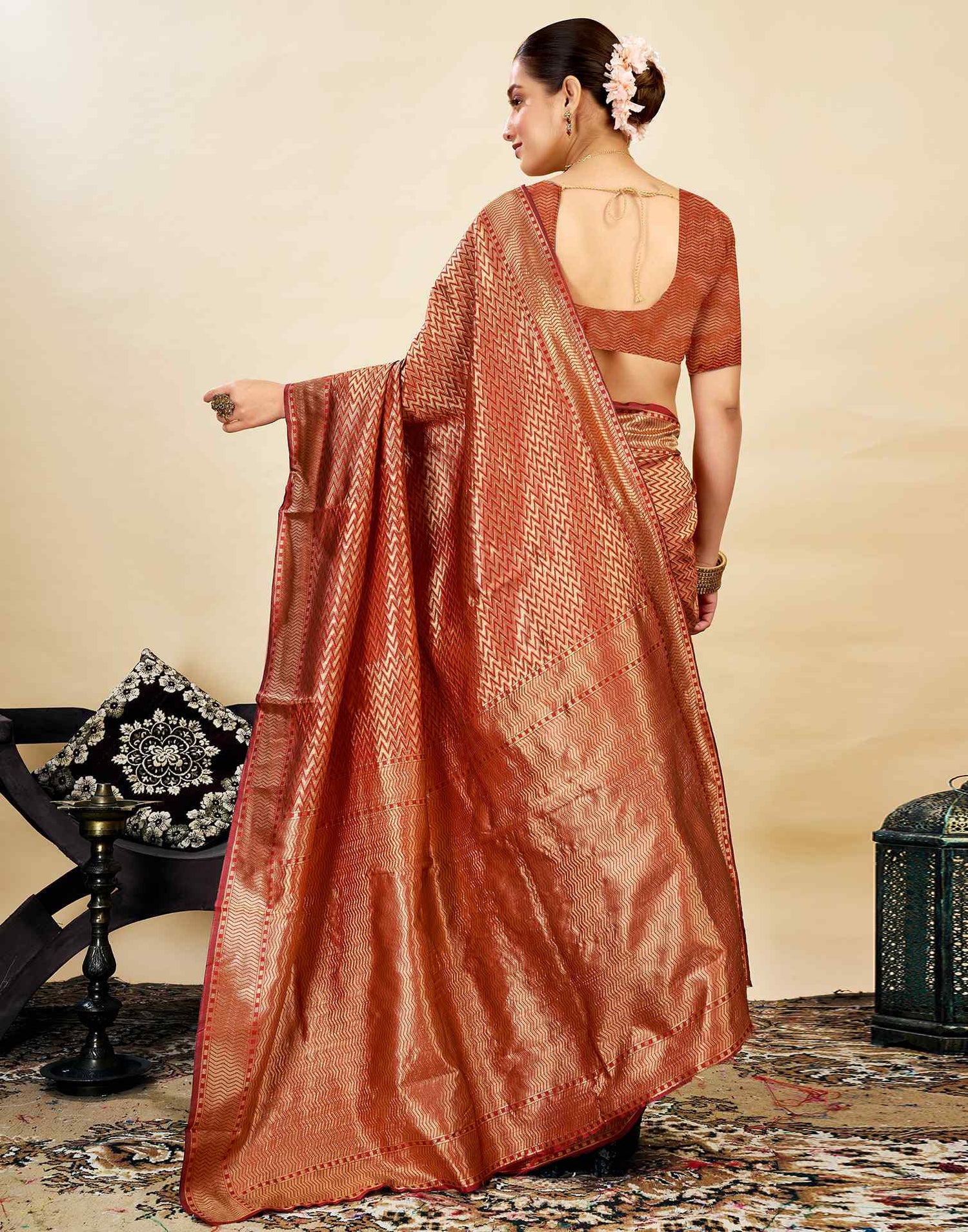 Dark Red Silk Weaving Kanjivaram Saree