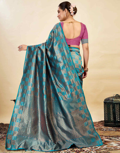 Teal Blue Silk Weaving Banarasi Saree