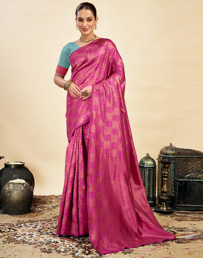 Pink Silk Blend Woven Banarasi Saree