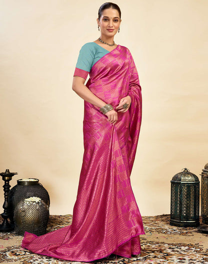 Pink Silk Blend Woven Banarasi Saree