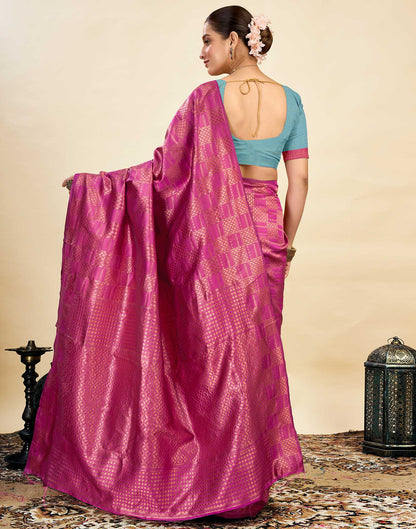 Pink Silk Blend Woven Banarasi Saree