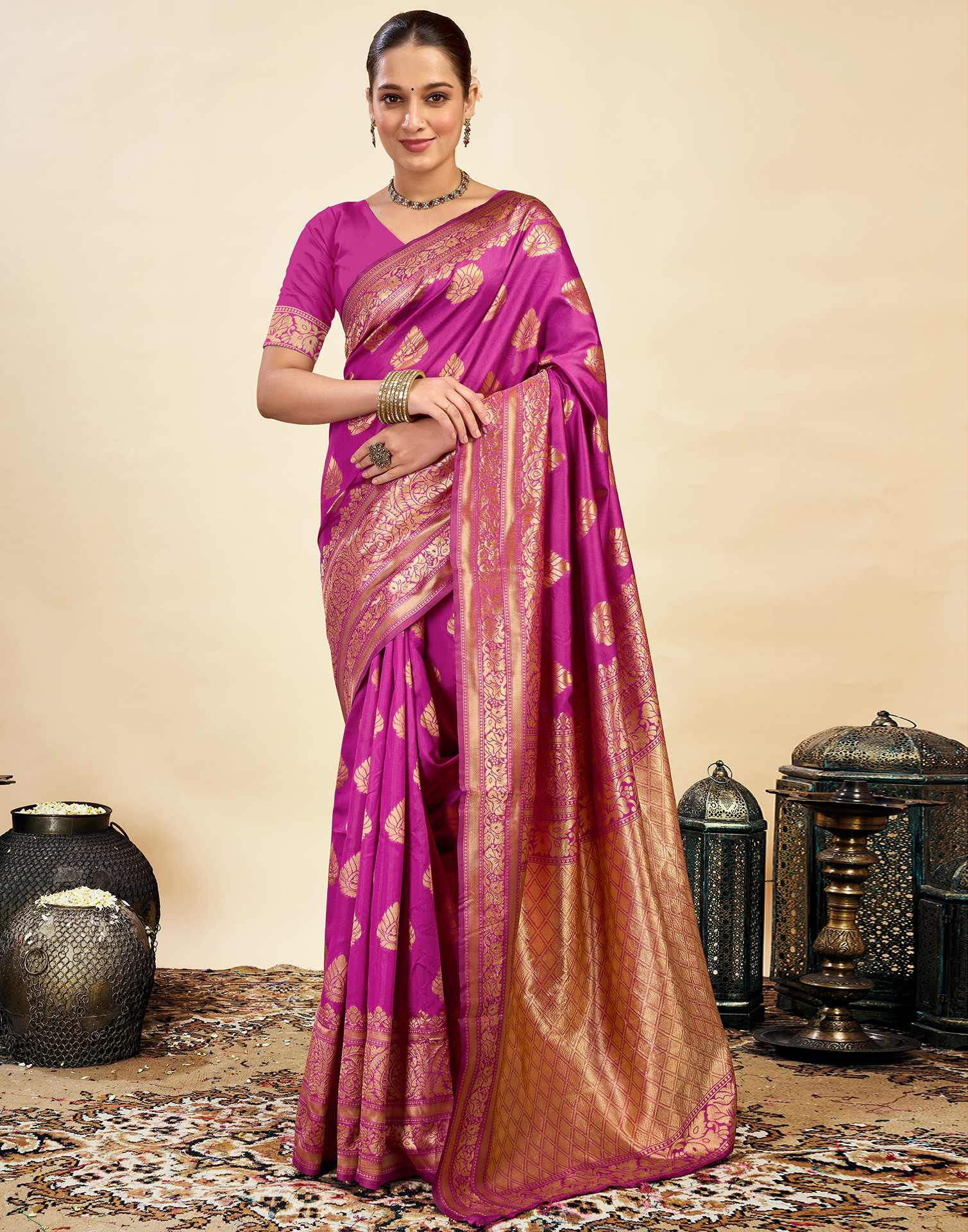 Magenta Silk Weaving Banarasi Saree