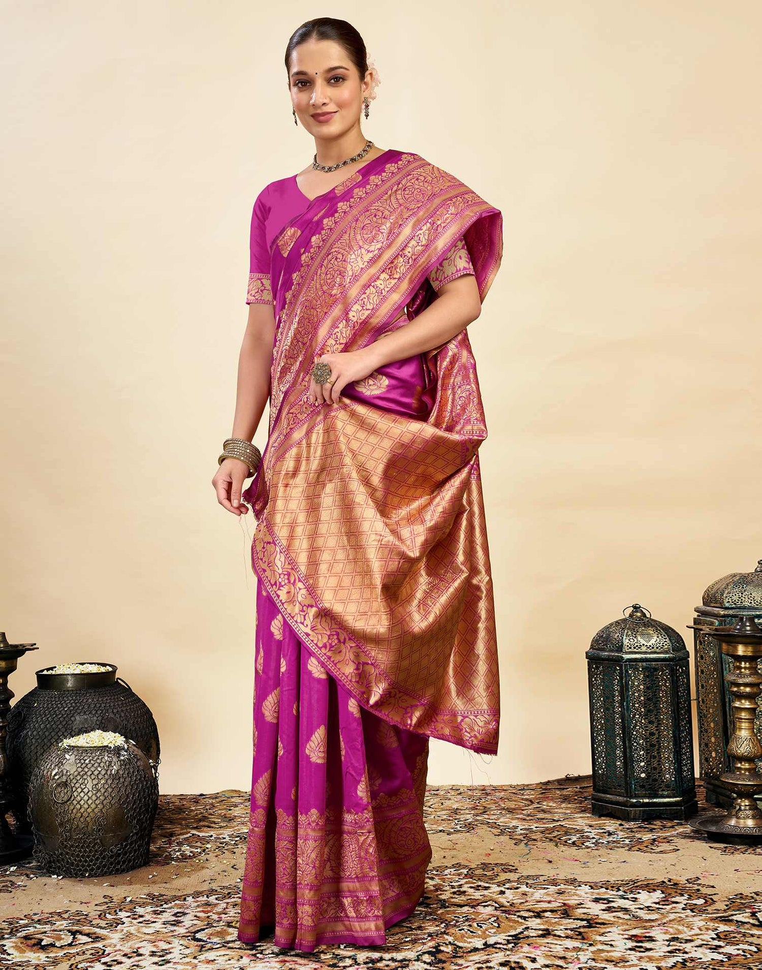 Magenta Silk Weaving Banarasi Saree