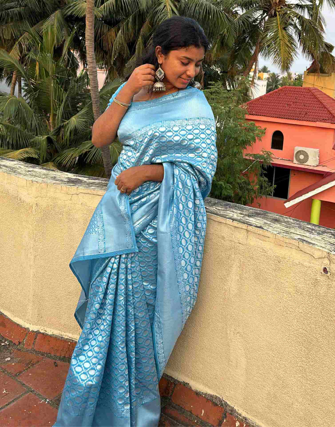 Blue Silk Blend Woven Banarasi Saree