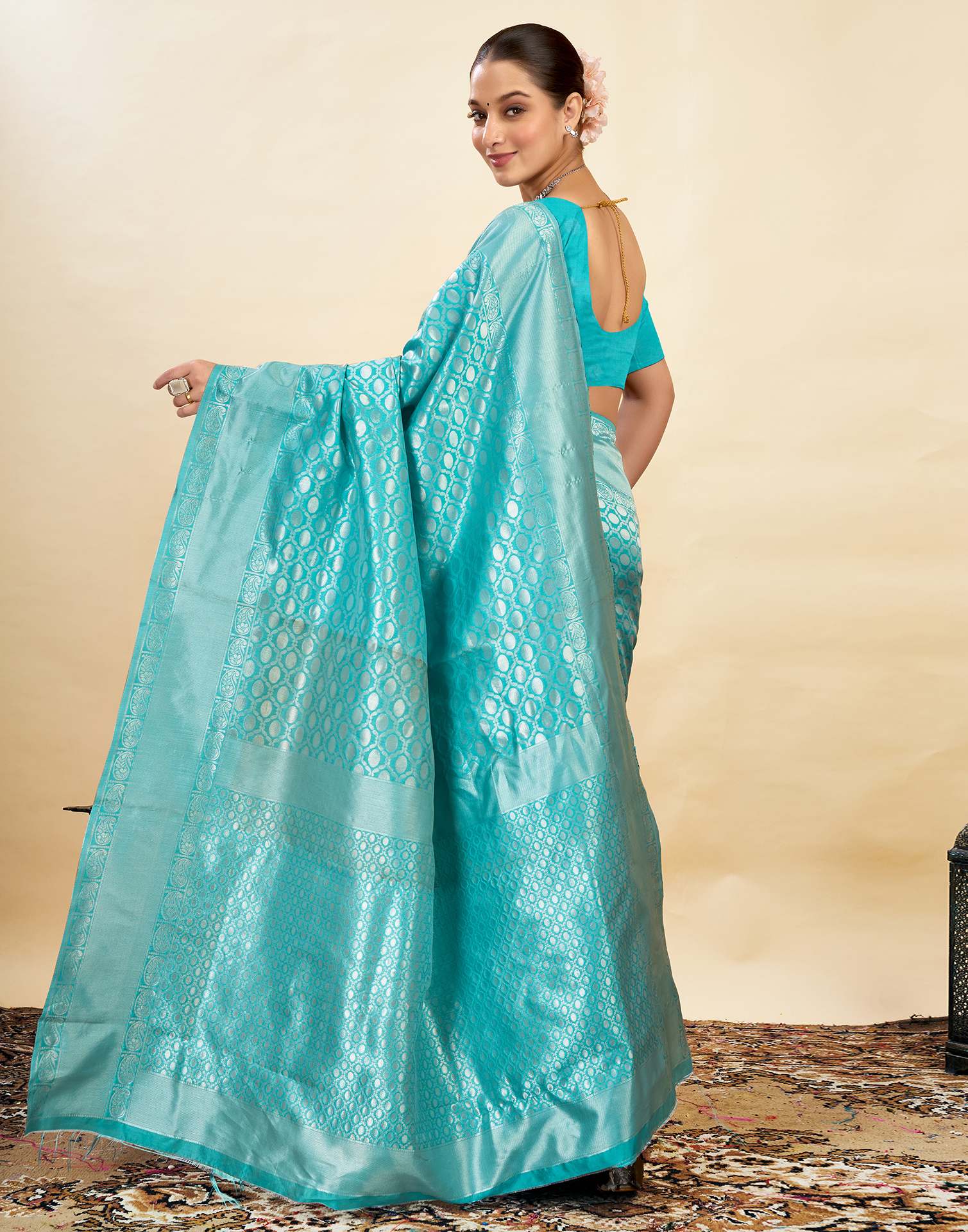 Turquoise Silk Weaving Kanjivaram Saree