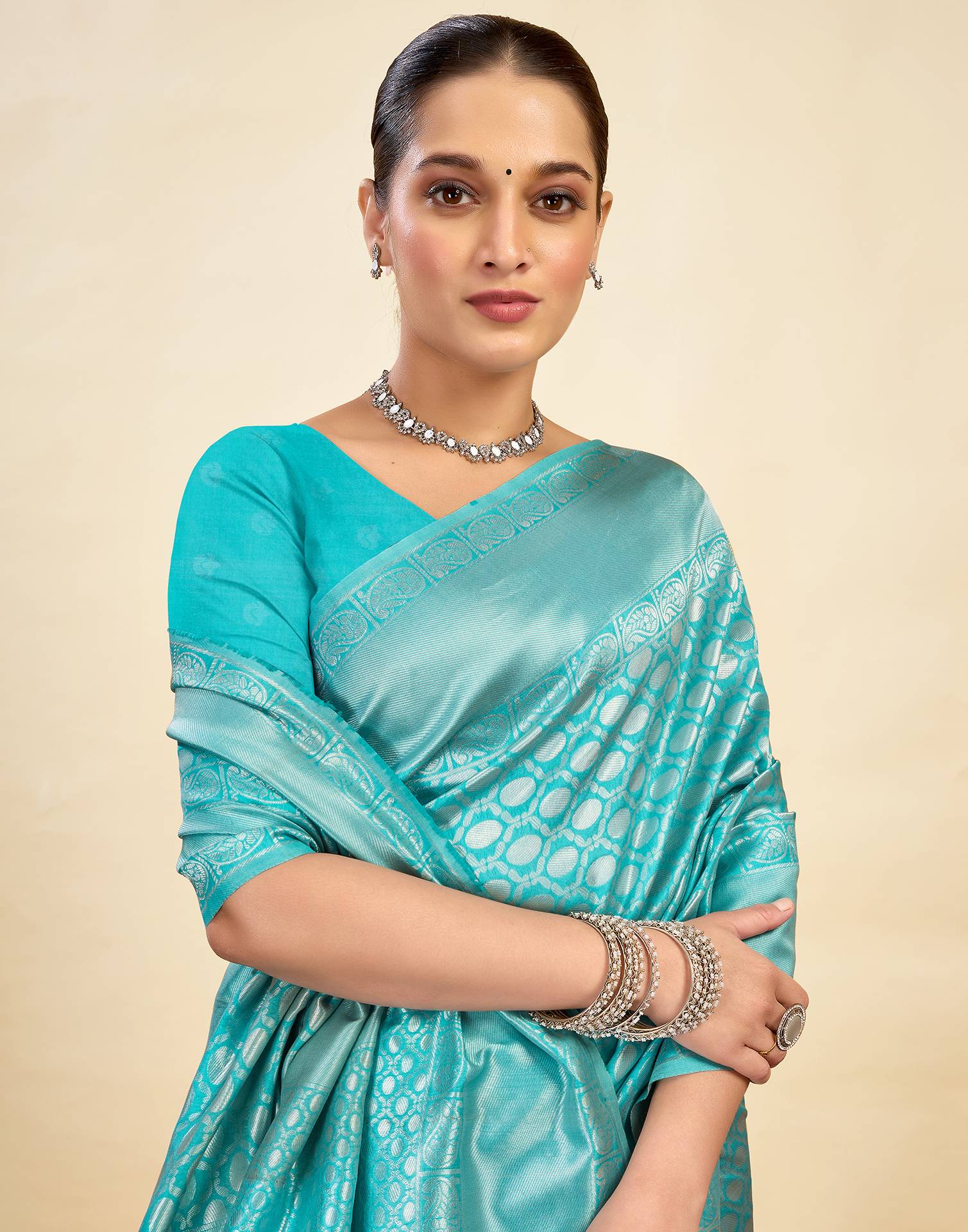 Turquoise Silk Weaving Kanjivaram Saree