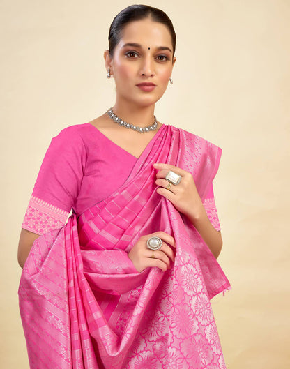 Hot Pink Silk Weaving Kanjivaram Saree