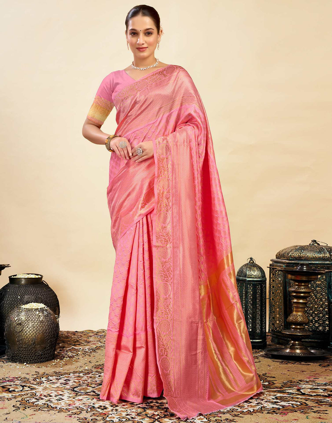 Light Pink Silk Weaving Banarasi Saree