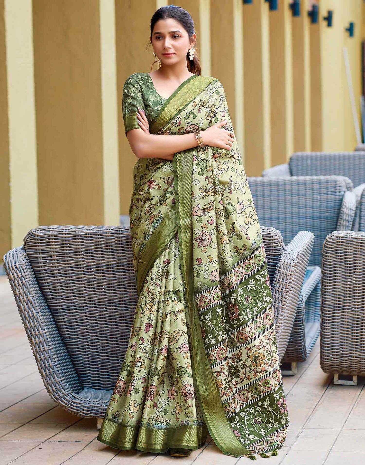 Green Dola Silk Printed Saree