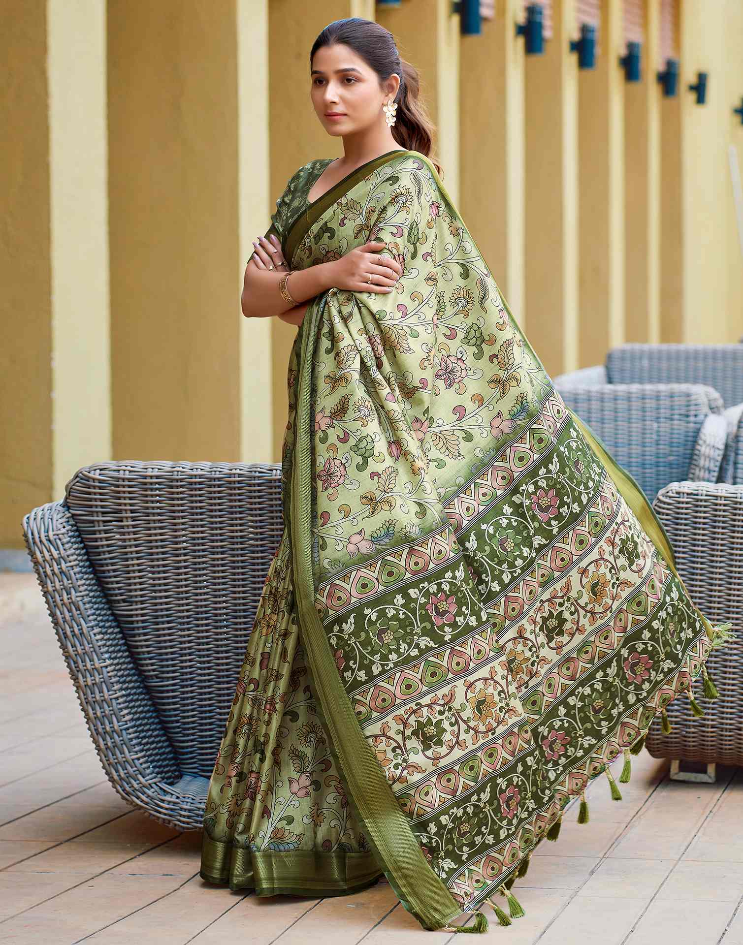 Green Dola Silk Printed Saree