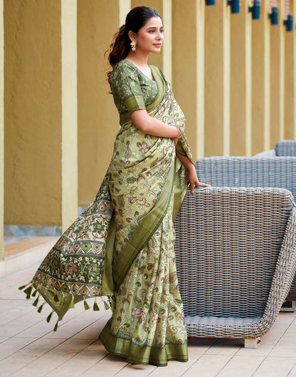 Green Dola Silk Printed Saree